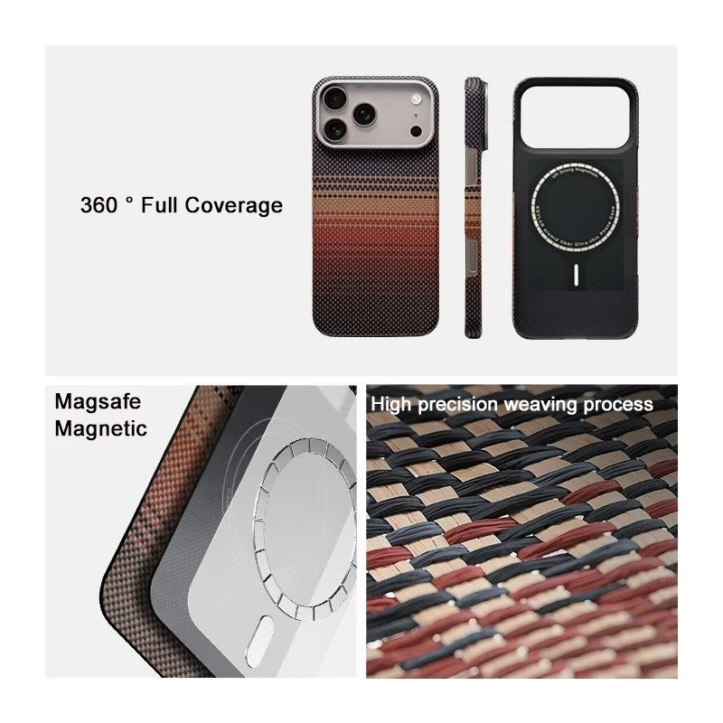 Premium iPhone Case — Real Carbon Fiber Aramid Magnetic Cover with MagSafe Support, Tough Lightweight Protective Design