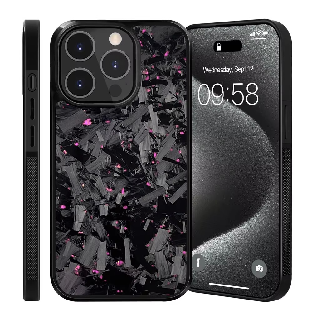 Premium iPhone Case — Real Glossy Forged Carbon Fiber Full-Coverage Magnetic Cover with MagSafe Support & Textured TPU Hybrid Design