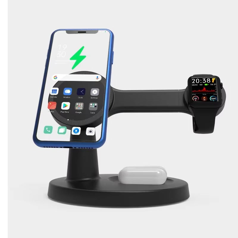 Premium iPhone MagSafe 3-in-1 Magnetic Wireless Charger Stand, Fast Charging Station for Phone, Watch & Earbuds with Type-C Power Input