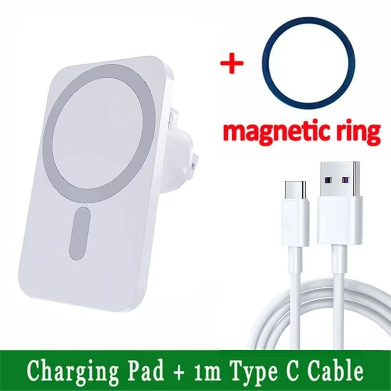 Premium iPhone MagSafe Magnetic Car Wireless Charger, Fast Charging Phone Mount with 360° Rotation, Air Vent Holder & Type-C Input