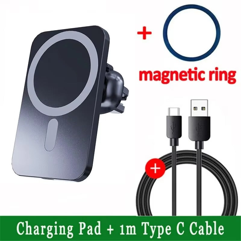 Premium iPhone MagSafe Magnetic Car Wireless Charger, Fast Charging Phone Mount with 360° Rotation, Air Vent Holder & Type-C Input