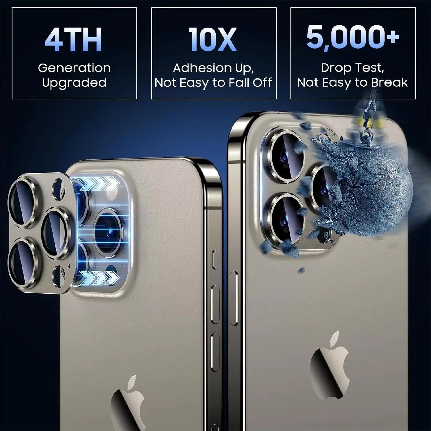 Refined iPhone Titanium Black Camera Lens Protector, Metal Tempered Glass Cover with Full Coverage, Scratch Resistance & Impact Protection