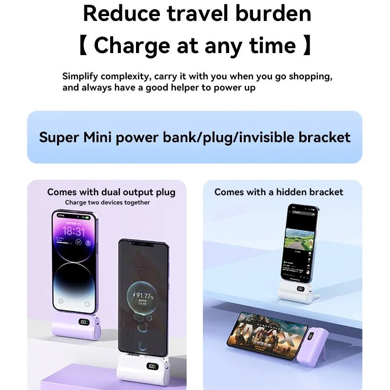 Rugged High-Capacity Portable Power Bank, 20W Fast-Charge Battery with Built-In Cables and LED Light for Multi-Device Charging