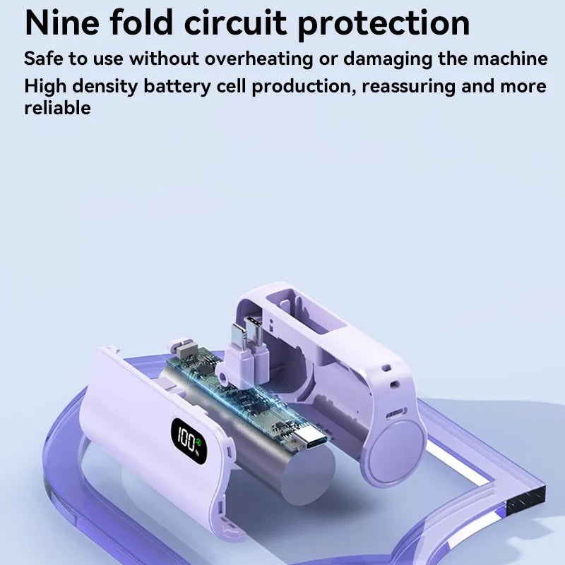 Rugged High-Capacity Portable Power Bank, 20W Fast-Charge Battery with Built-In Cables and LED Light for Multi-Device Charging