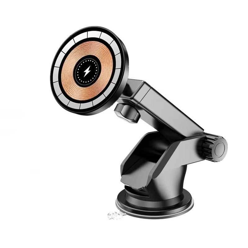 Rugged Magnetic Car Wireless Charger Stand, 15W Fast-Charge Metal Mount with 360° Rotation and Foldable Design