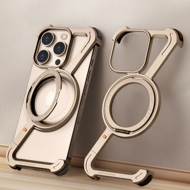 Rugged iPhone Case — Z-Shape Metal Shockproof Bumper with 360° Rotating Ring Holder, Magnetic, Wireless-Charging Compatible, Non-Slip Full Coverage