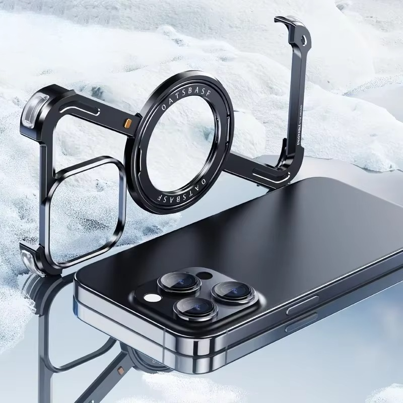 Rugged iPhone Case — Z-Shape Metal Shockproof Bumper with 360° Rotating Ring Holder, Magnetic, Wireless-Charging Compatible, Non-Slip Full Coverage