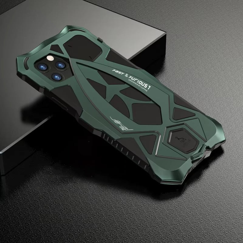 Rugged iPhone Case 360° Full Coverage Metal Armor — Heavy Duty Protective Bumper Frame, Shockproof Design, All-Round Drop and Scratch Protection