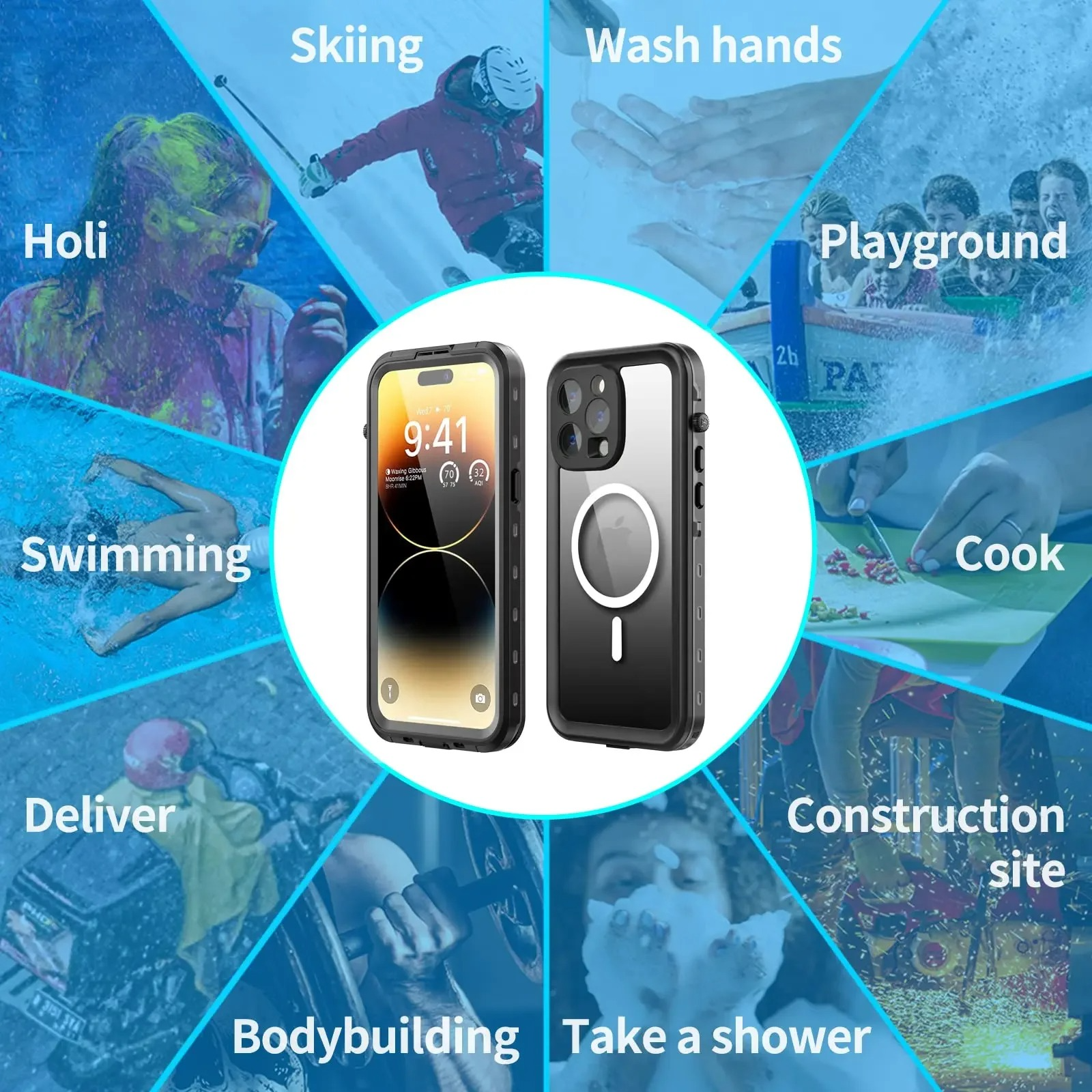 Rugged iPhone Case IP68 Waterproof MagSafe Cover — Full Body Protective Design for Diving and Swimming, Magnetic Shockproof Anti-Fingerprint Scratch-Resistant Finish