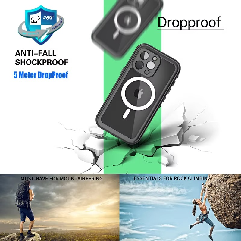 Rugged iPhone Case IP68 Waterproof MagSafe Cover — Full Body Protective Design for Diving and Swimming, Magnetic Shockproof Anti-Fingerprint Scratch-Resistant Finish