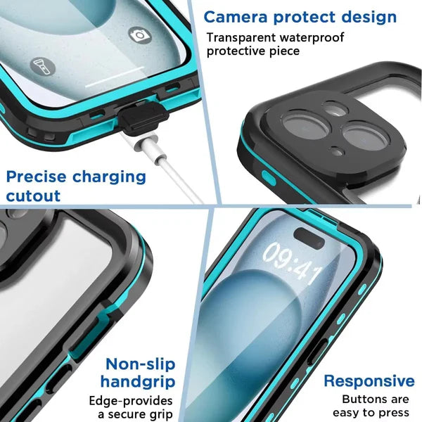 Rugged iPhone Case IP68 Waterproof MagSafe Cover — Full Body Protective Design for Diving and Swimming, Magnetic Shockproof Anti-Fingerprint Scratch-Resistant Finish