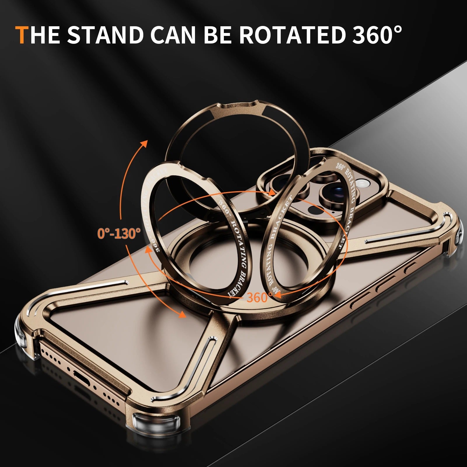 Rugged iPhone Case — Aluminum Alloy Metal Bumper Cover with 360° Rotating Magnetic Kickstand, Airbag Anti-Drop Protection and Durable Shockproof Design