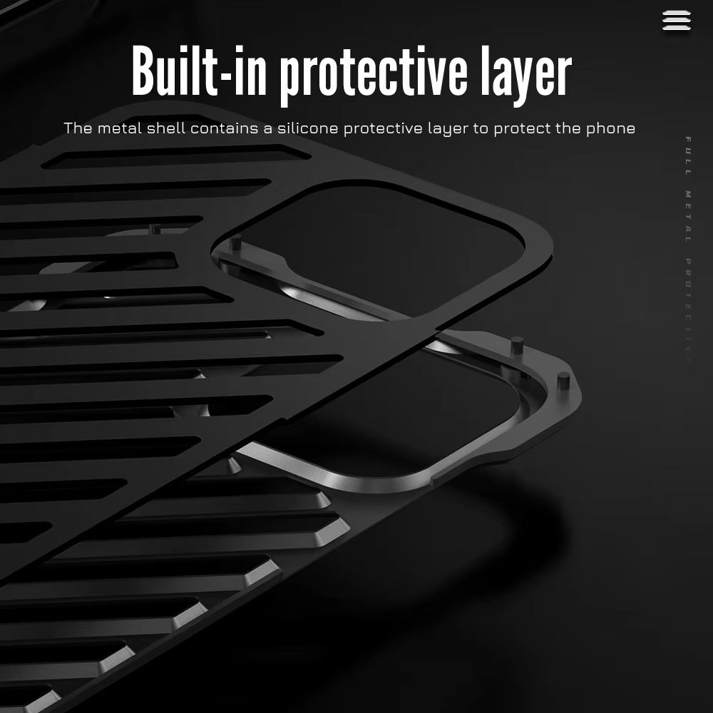 Rugged iPhone Case — Aluminum Armor Bumper with 3D Camera Lens Protective Frame, Shockproof Metal Gear Design & Transparent Hard Cover
