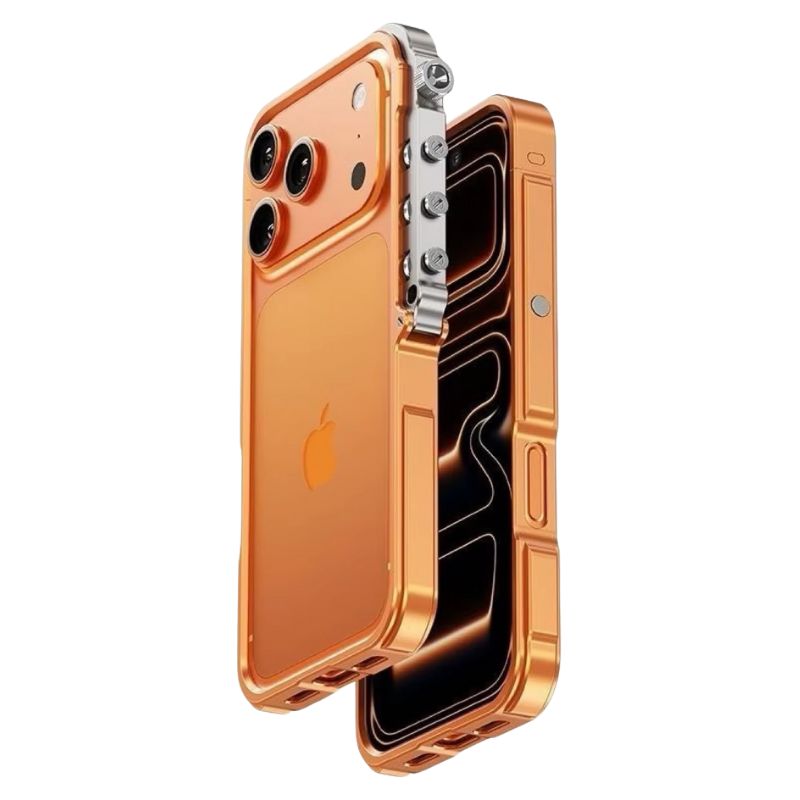 Rugged iPhone Case — Cyberpunk Aluminum Alloy Mechanical Bumper with Shockproof Metal Frame and Heavy-Duty Drop Protection