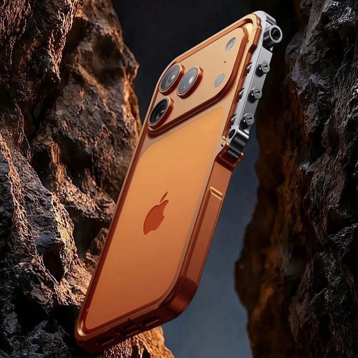 Rugged iPhone Case — Cyberpunk Aluminum Alloy Mechanical Bumper with Shockproof Metal Frame and Heavy-Duty Drop Protection