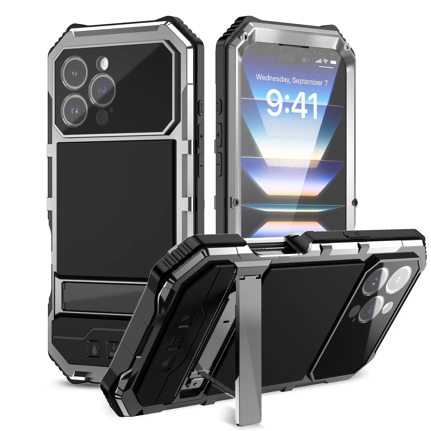 Rugged iPhone Case — Heavy-Duty Aluminum Armor Cover with Built-In Glass Screen Protector, Kickstand, Shockproof Dual-Layer Design and Dustproof Anti-Fingerprint Finish