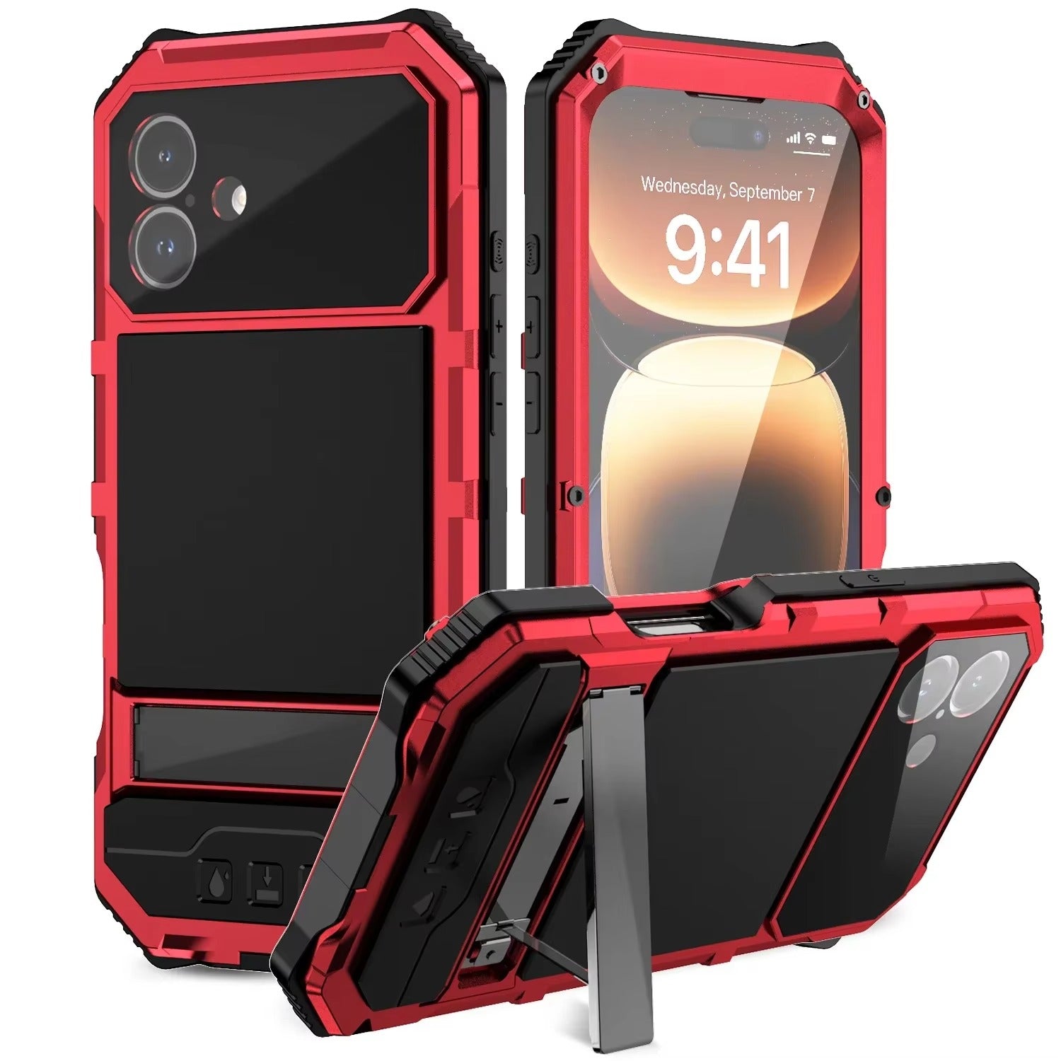 Rugged iPhone Case — Heavy-Duty Aluminum Armor Cover with Built-In Glass Screen Protector, Kickstand, Shockproof Dual-Layer Design and Dustproof Anti-Fingerprint Finish