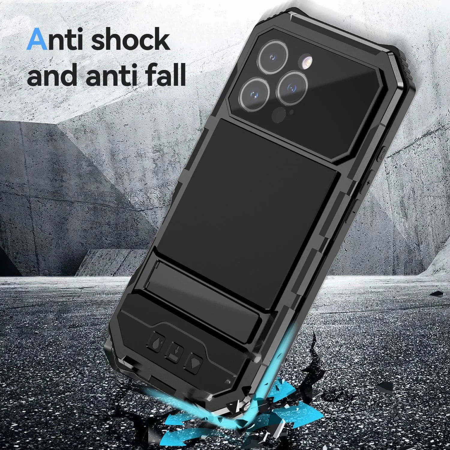 Rugged iPhone Case — Heavy-Duty Aluminum Armor Cover with Built-In Glass Screen Protector, Kickstand, Shockproof Dual-Layer Design and Dustproof Anti-Fingerprint Finish