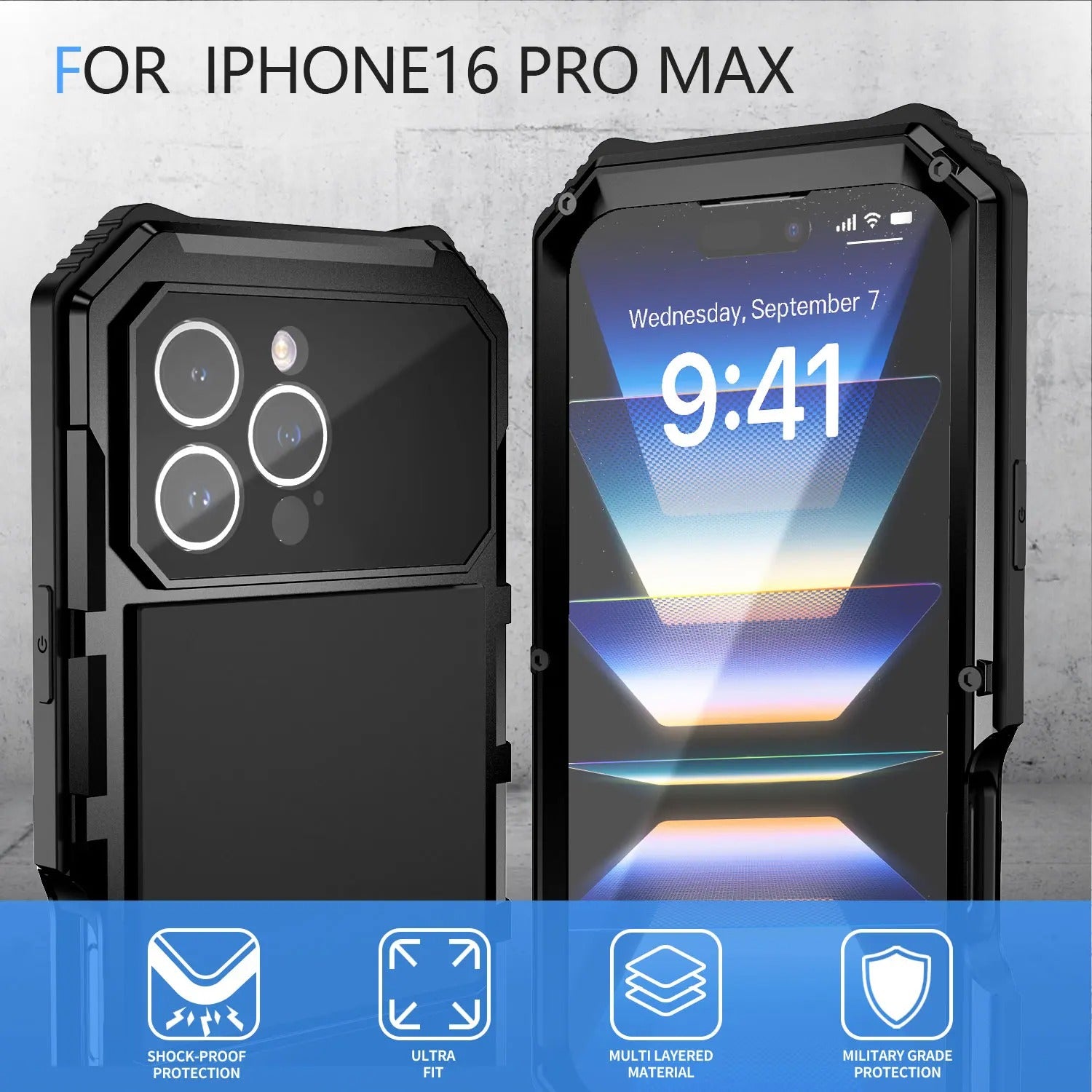 Rugged iPhone Case — Heavy-Duty Aluminum Armor Cover with Built-In Glass Screen Protector, Kickstand, Shockproof Dual-Layer Design and Dustproof Anti-Fingerprint Finish