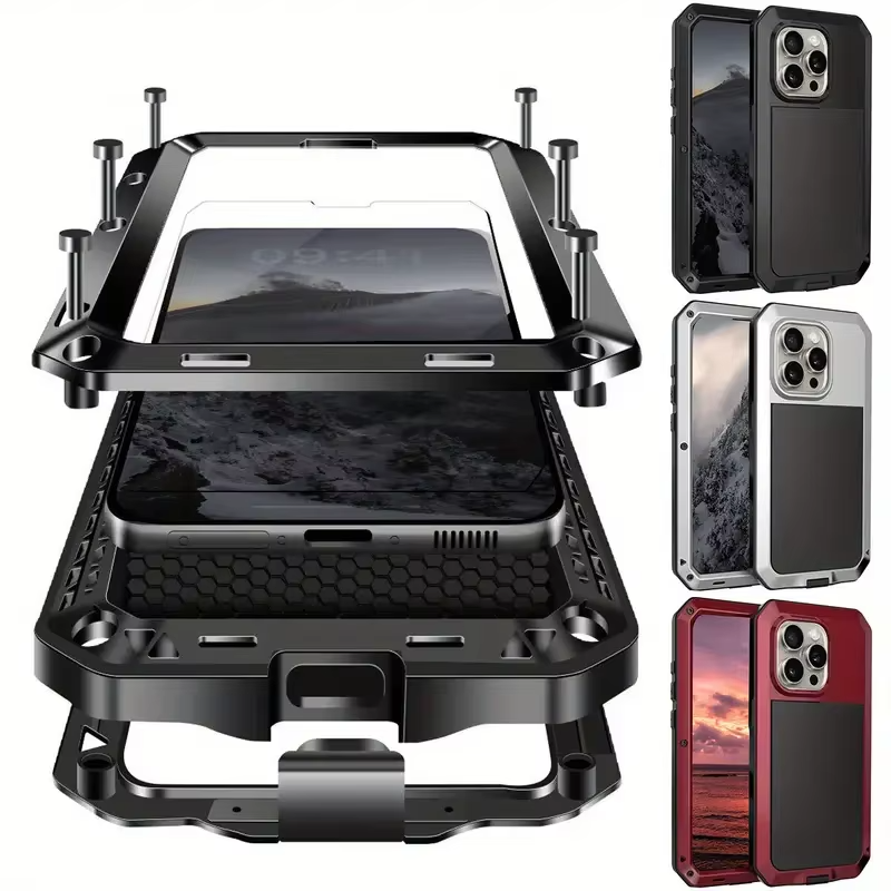 Rugged iPhone Case — Heavy-Duty Aluminum Armor Cover with Dual-Layer Metal + TPU Protection, Water-Resistant Dustproof Design and Shockproof Impact Truss