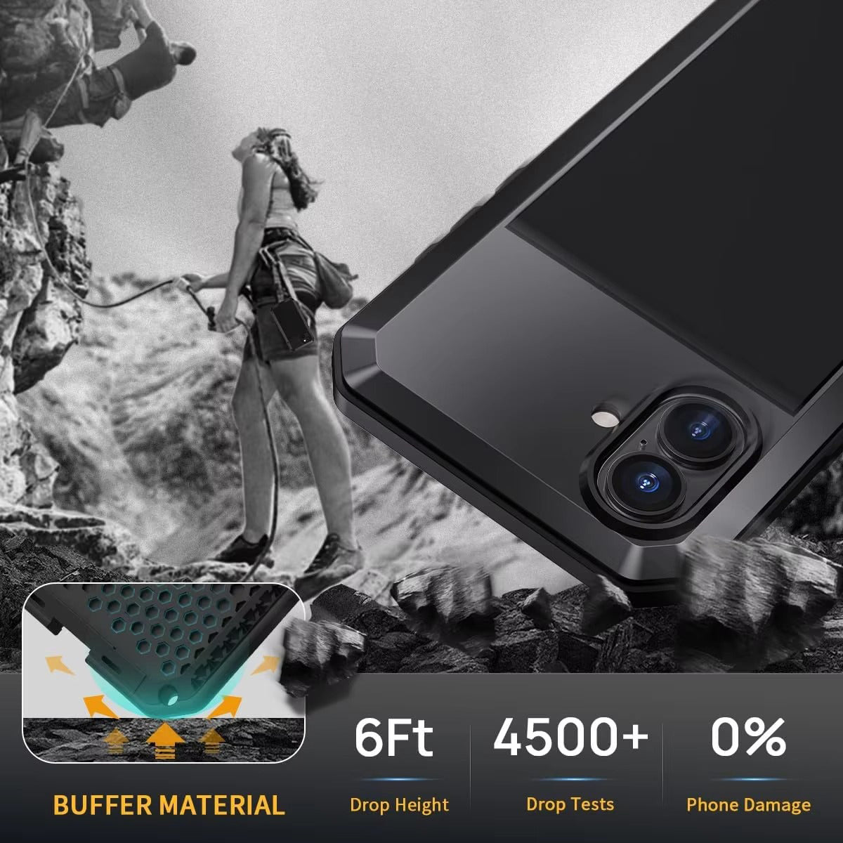 Rugged iPhone Case — Heavy-Duty Aluminum Armor Cover with Dual-Layer Metal + TPU Protection, Water-Resistant Dustproof Design and Shockproof Impact Truss