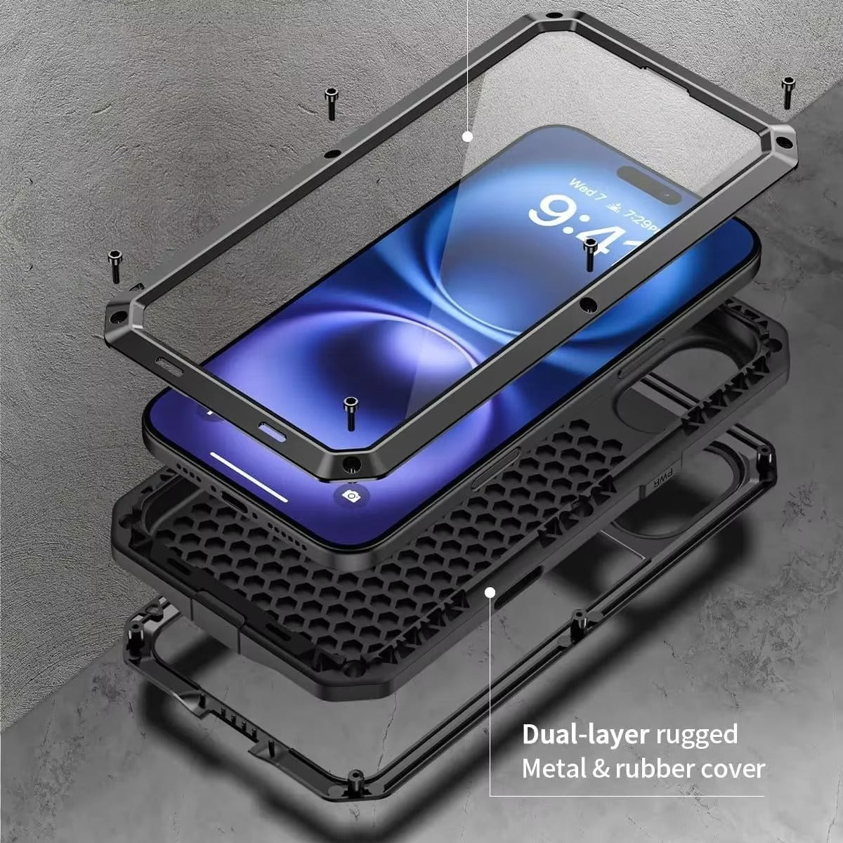Rugged iPhone Case — Heavy-Duty Aluminum Armor Cover with Dual-Layer Metal + TPU Protection, Water-Resistant Dustproof Design and Shockproof Impact Truss