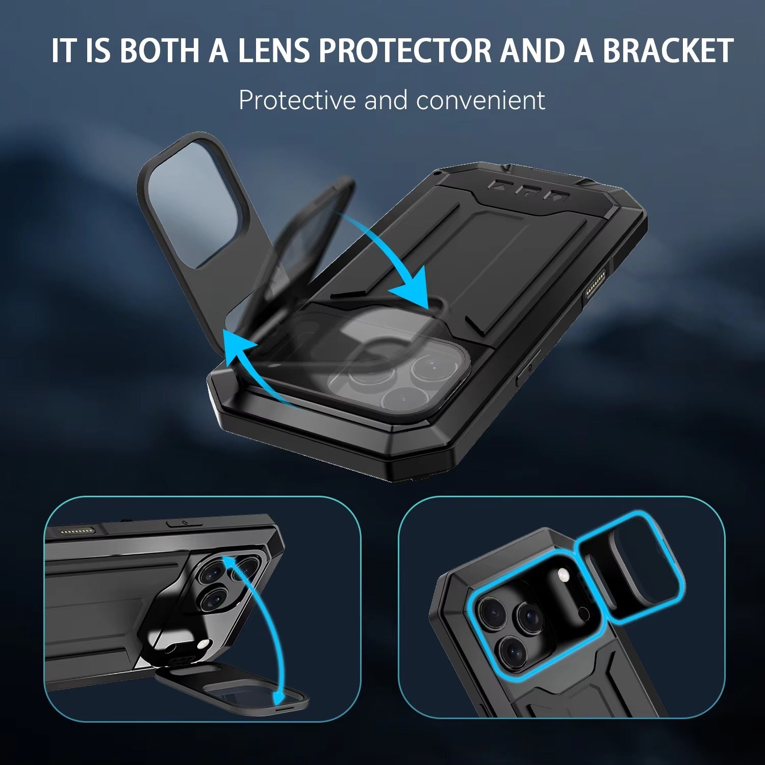 Rugged iPhone Case — Heavy-Duty Aluminum Full-Body Cover with Screen & Lens Protectors, Dual-Layer Shockproof Design, Kickstand and Dustproof Anti-Fingerprint Finish