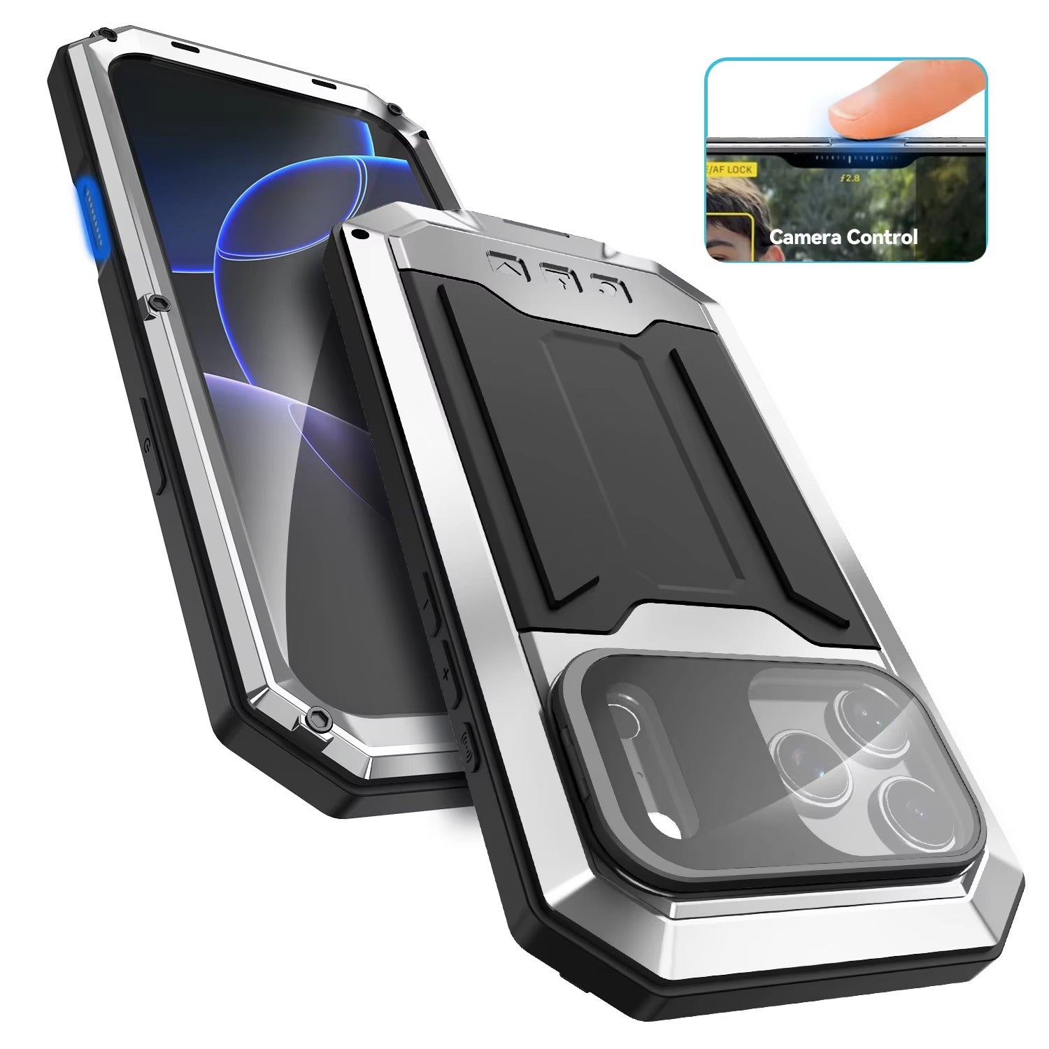 Rugged iPhone Case — Heavy-Duty Aluminum Full-Body Cover with Screen & Lens Protectors, Dual-Layer Shockproof Design, Kickstand and Dustproof Anti-Fingerprint Finish