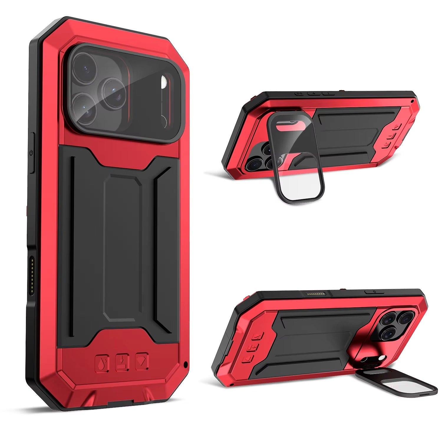 Rugged iPhone Case — Heavy-Duty Aluminum Full-Body Cover with Screen & Lens Protectors, Dual-Layer Shockproof Design, Kickstand and Dustproof Anti-Fingerprint Finish