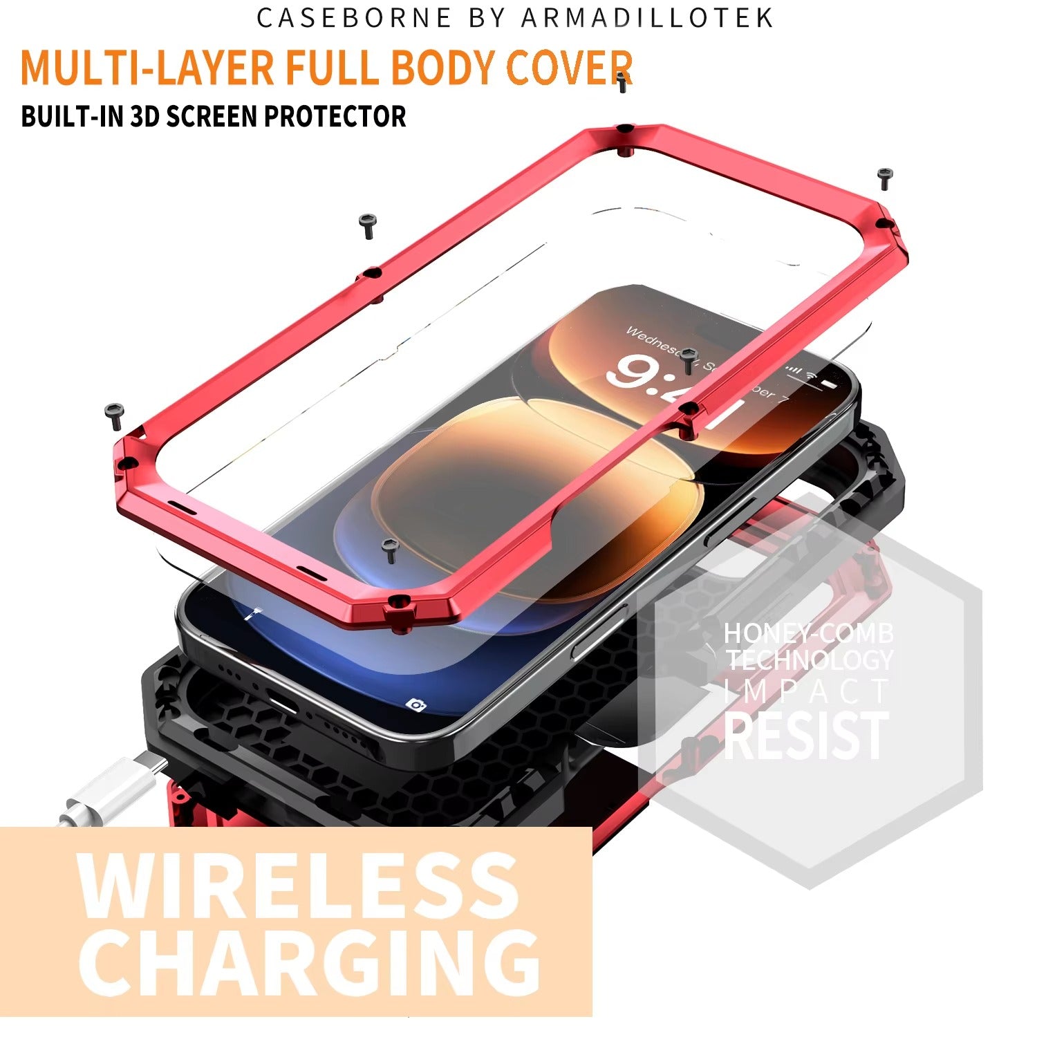 Rugged iPhone Case — Heavy-Duty Aluminum Metal Cover with Built-In Tempered Glass Screen Protector, Military-Grade Shockproof Design and Dustproof Anti-Fingerprint Protection