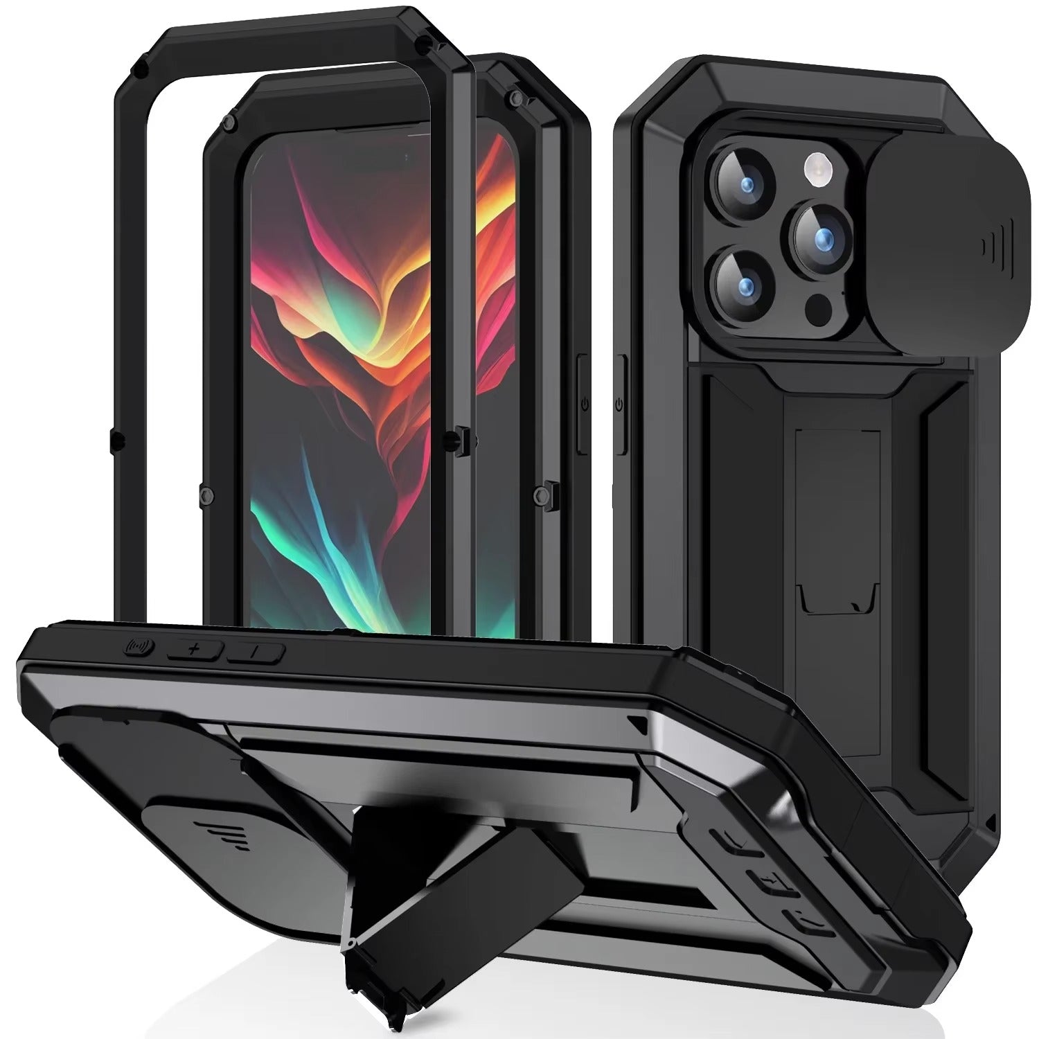 Rugged iPhone Case — Heavy-Duty Aluminum Metal Cover with Screen & Lens Protector, Dual-Layer Shockproof Design, IP54 Dustproof Water-Resistant Finish