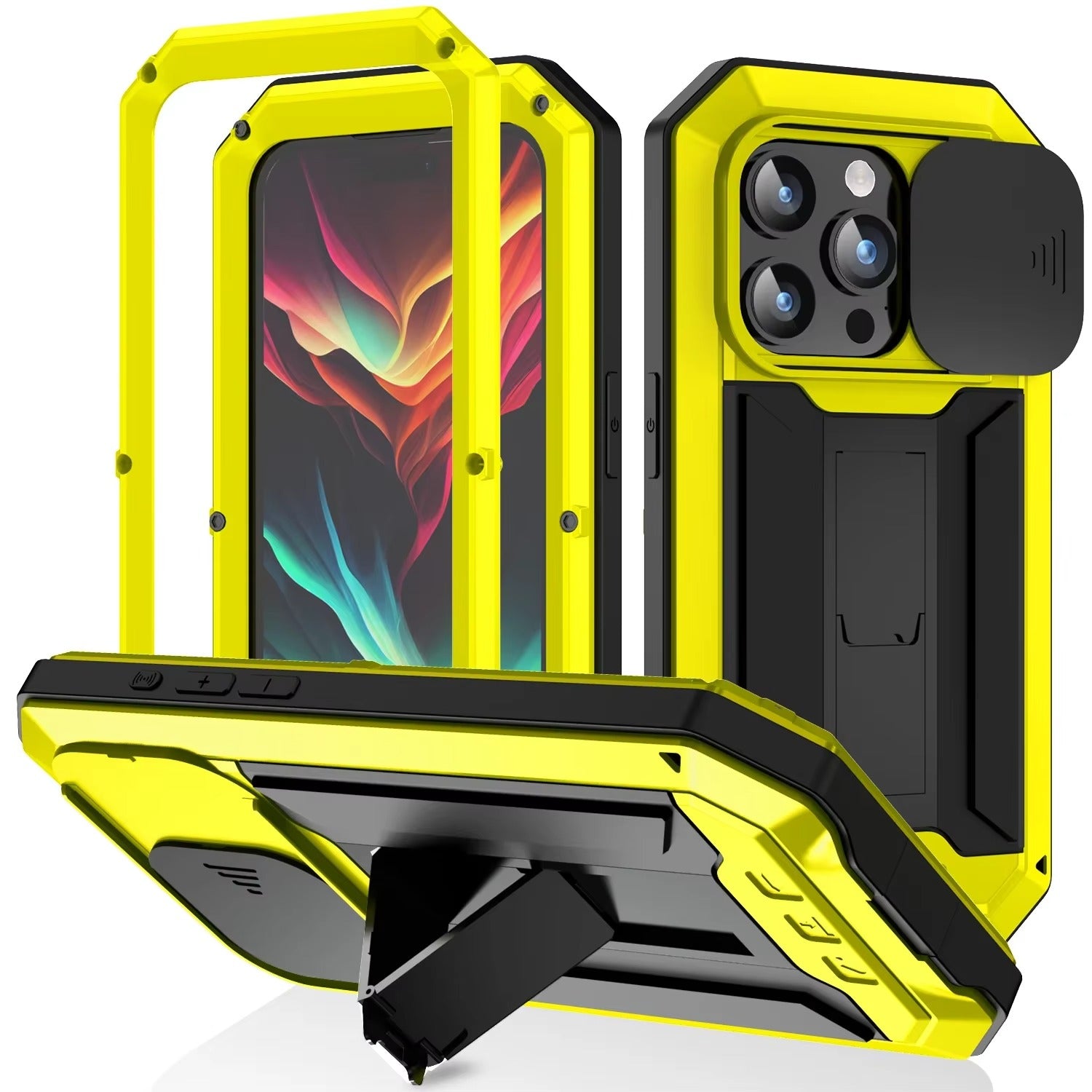 Rugged iPhone Case — Heavy-Duty Aluminum Metal Cover with Screen & Lens Protector, Dual-Layer Shockproof Design, IP54 Dustproof Water-Resistant Finish