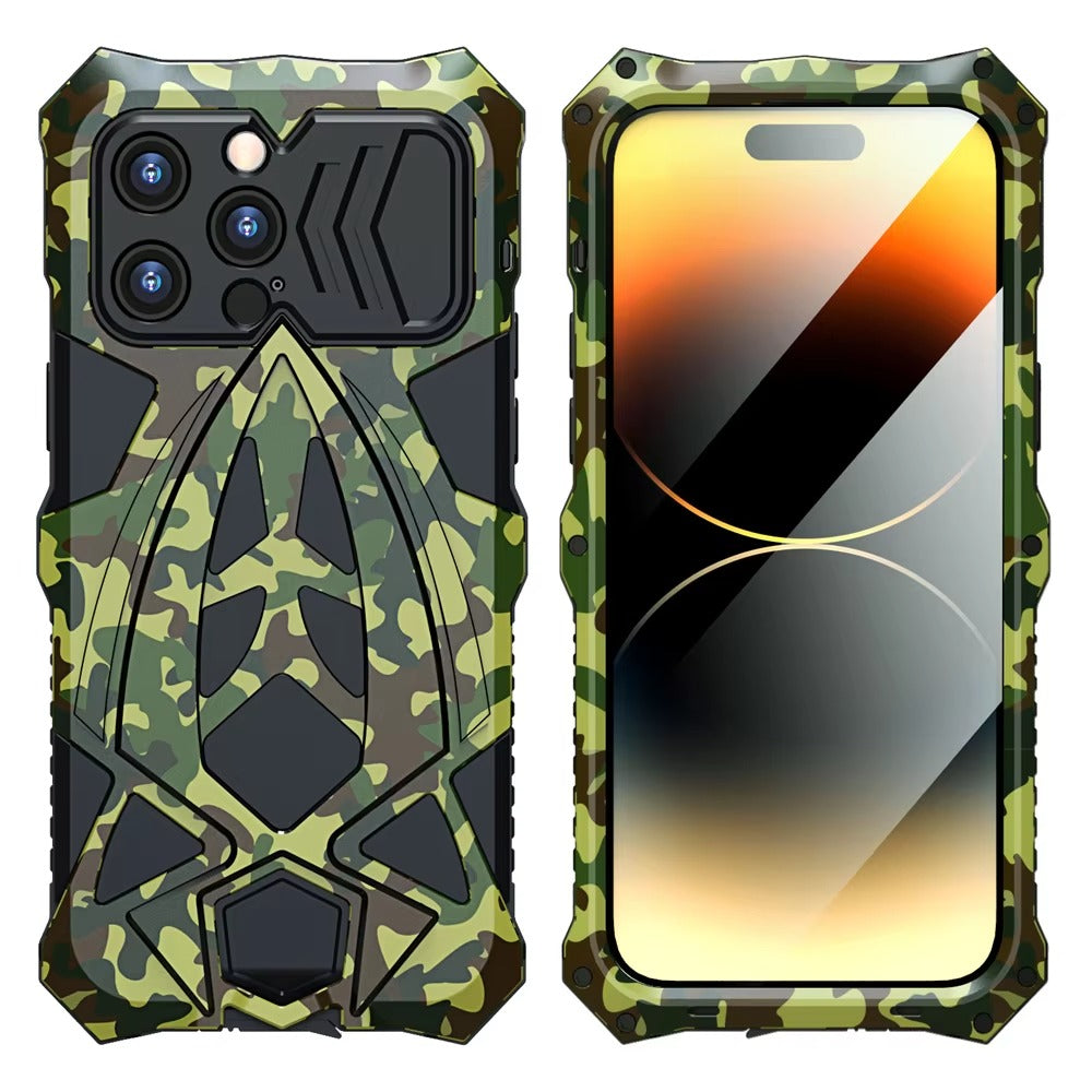 Rugged iPhone Case — Heavy-Duty Metal Armor Cover with Shockproof Defender Protection, Anti-Fingerprint Anti-Scratch Design and Non-Slip Grip