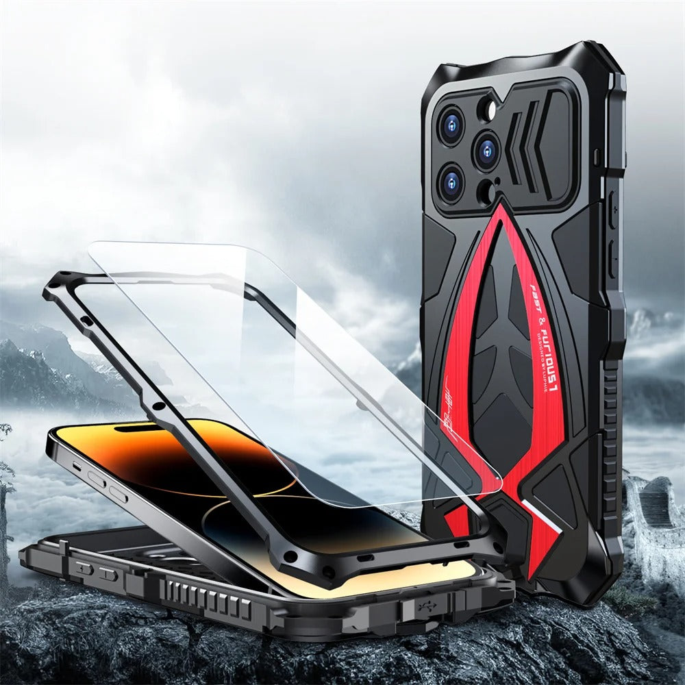 Rugged iPhone Case — Heavy-Duty Metal Armor Cover with Shockproof Defender Protection, Anti-Fingerprint Anti-Scratch Design and Non-Slip Grip