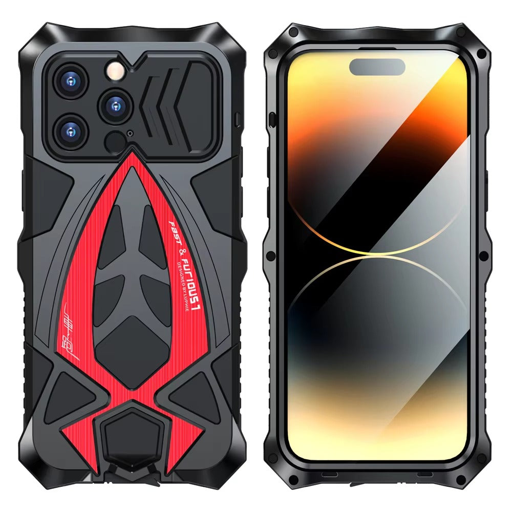 Rugged iPhone Case — Heavy-Duty Metal Armor Cover with Shockproof Defender Protection, Anti-Fingerprint Anti-Scratch Design and Non-Slip Grip