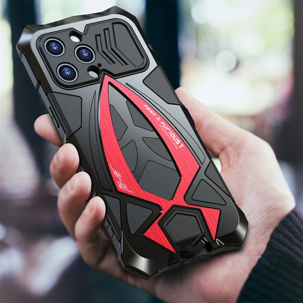 Rugged iPhone Case — Heavy-Duty Metal Armor Cover with Shockproof Defender Protection, Anti-Fingerprint Anti-Scratch Design and Non-Slip Grip