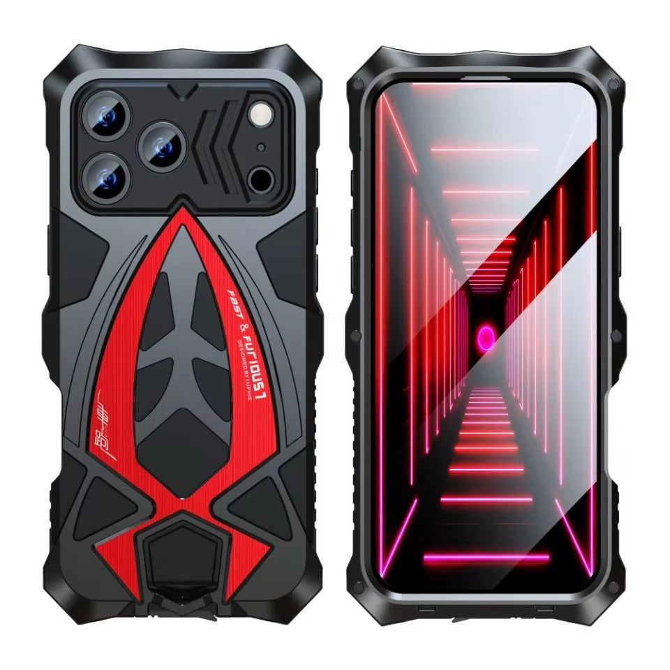 Rugged iPhone Case — Heavy-Duty Metal Armor Cover with Shockproof Defender Protection, Anti-Fingerprint Anti-Scratch Design and Non-Slip Grip