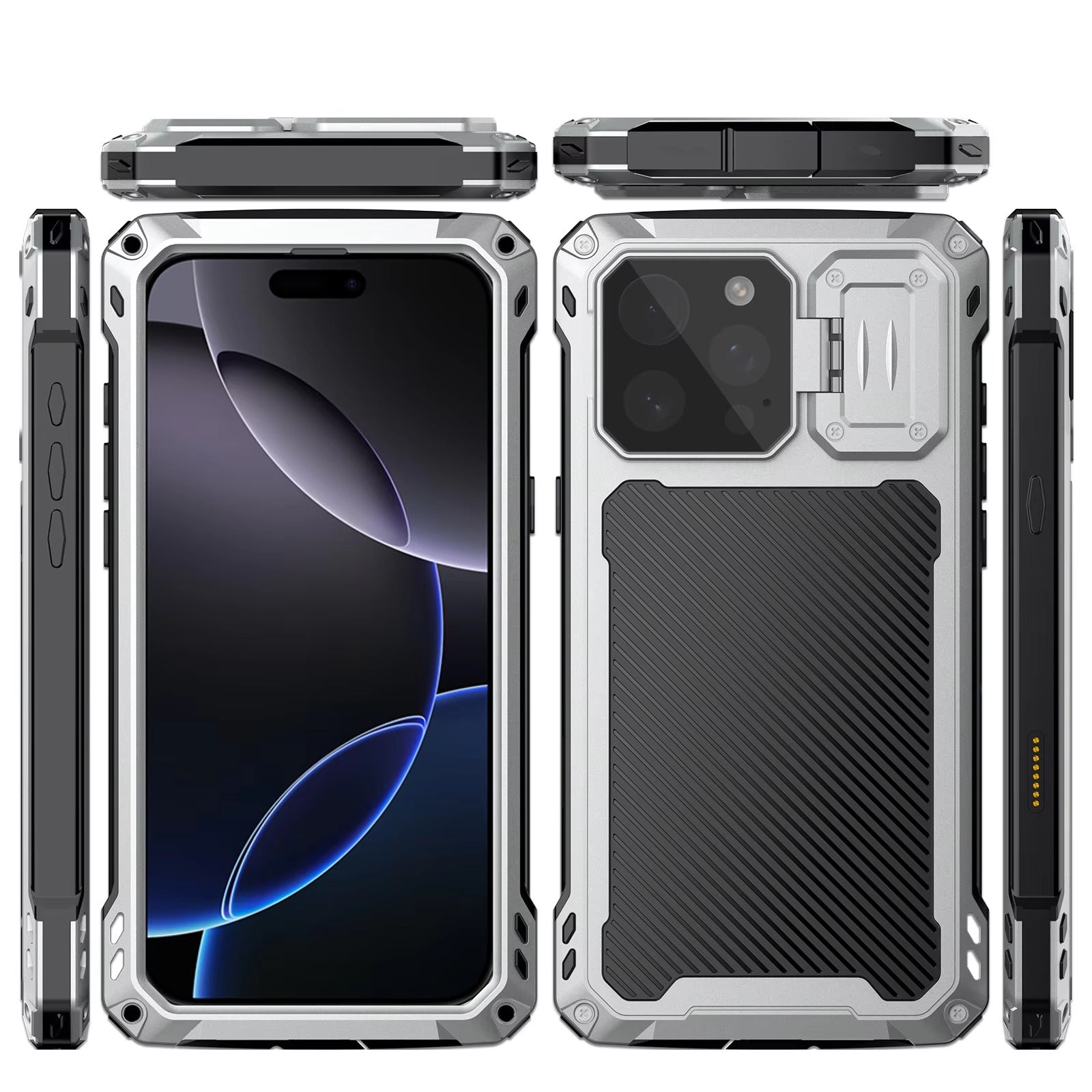 Rugged iPhone Case — Heavy-Duty Metal MagSafe Cover with Camera Guard Kickstand, 9H Screen & Lens Protectors, Dual-Layer Aluminum Bumper & Military-Grade Shockproof Design