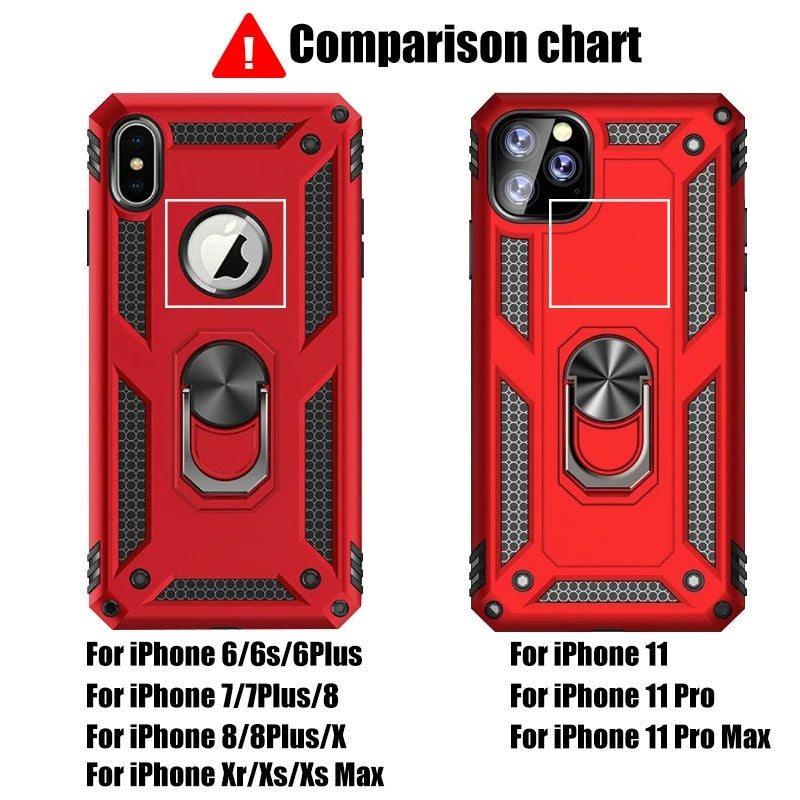 Rugged iPhone Case — Heavy-Duty PC+TPU Protective Cover with Metal Bracket Holder and Shockproof Anti-Fall Design