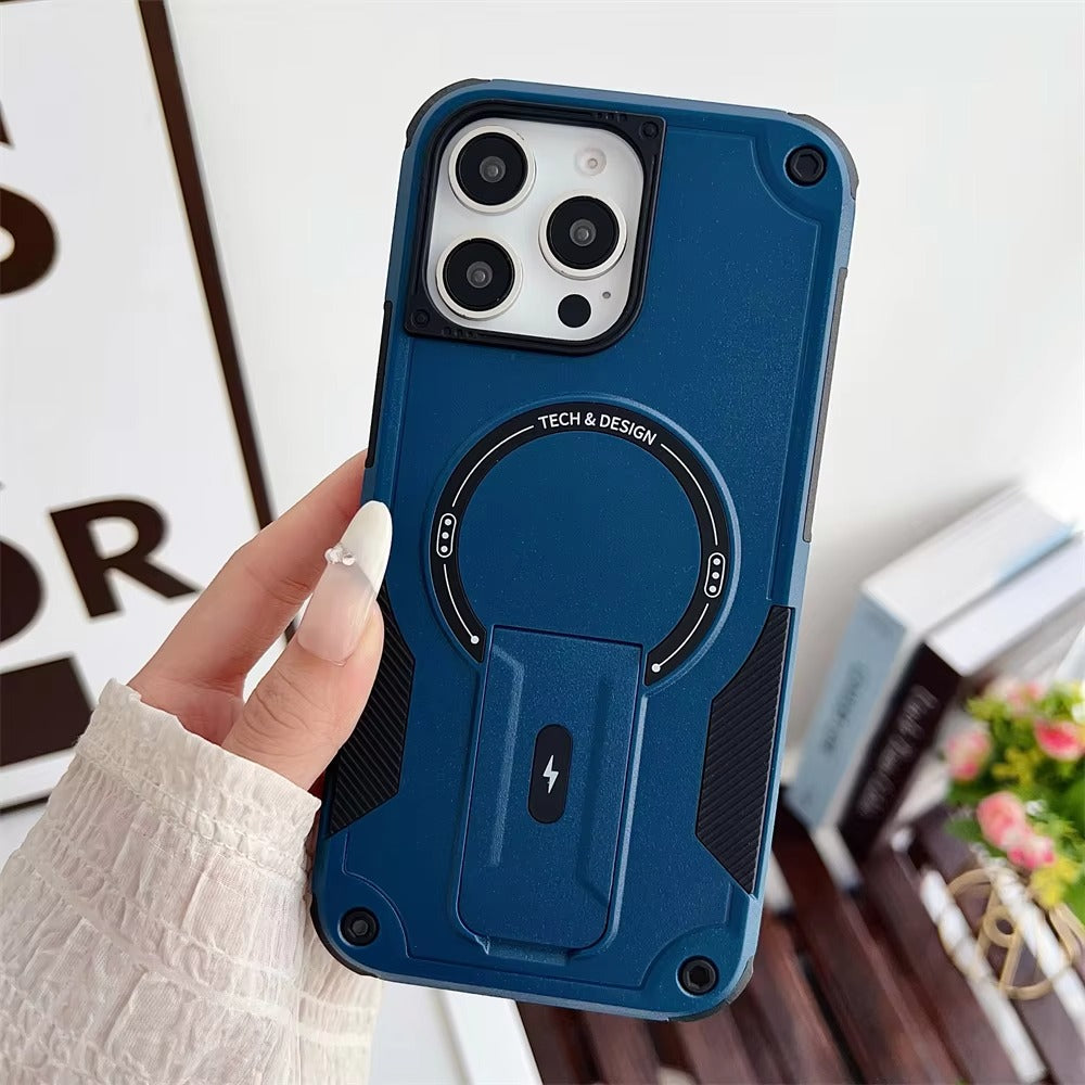 Rugged iPhone Case — Hybrid Shockproof Magnetic Cover with Kickstand, Adjustable Lanyard Strap and Dual-Layer Hard PC Protection
