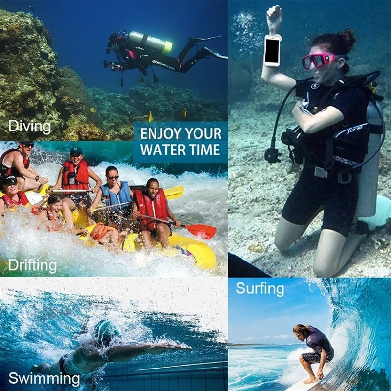 Rugged iPhone Case — IP68 Universal Waterproof Diving Pouch with 15m Protection, Airbag Vacuum Seal, Self-Check Waterproof System and TPU + Nylon Full-Screen Touch Design