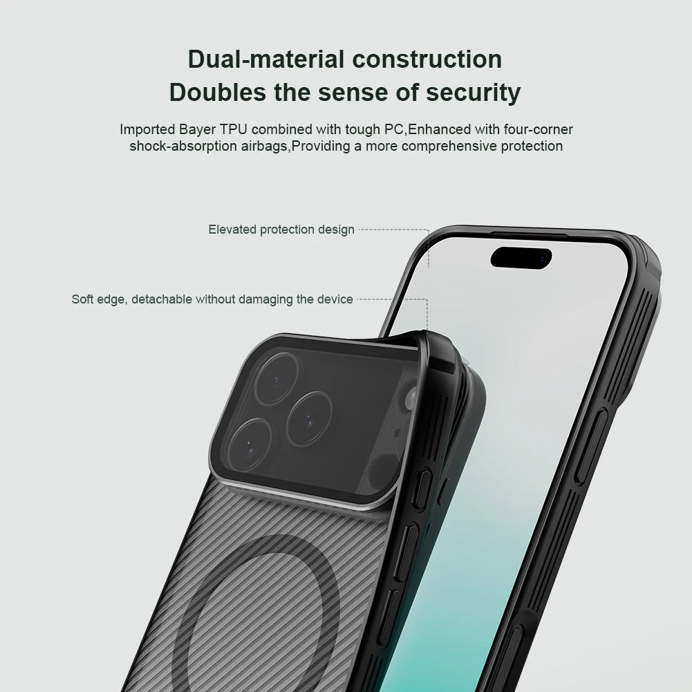 Rugged iPhone Case — MagSafe CamShield Cover with Foldable Lens Stand, Shockproof Textured PC Half-Wrapped Non-Slip Protective Design
