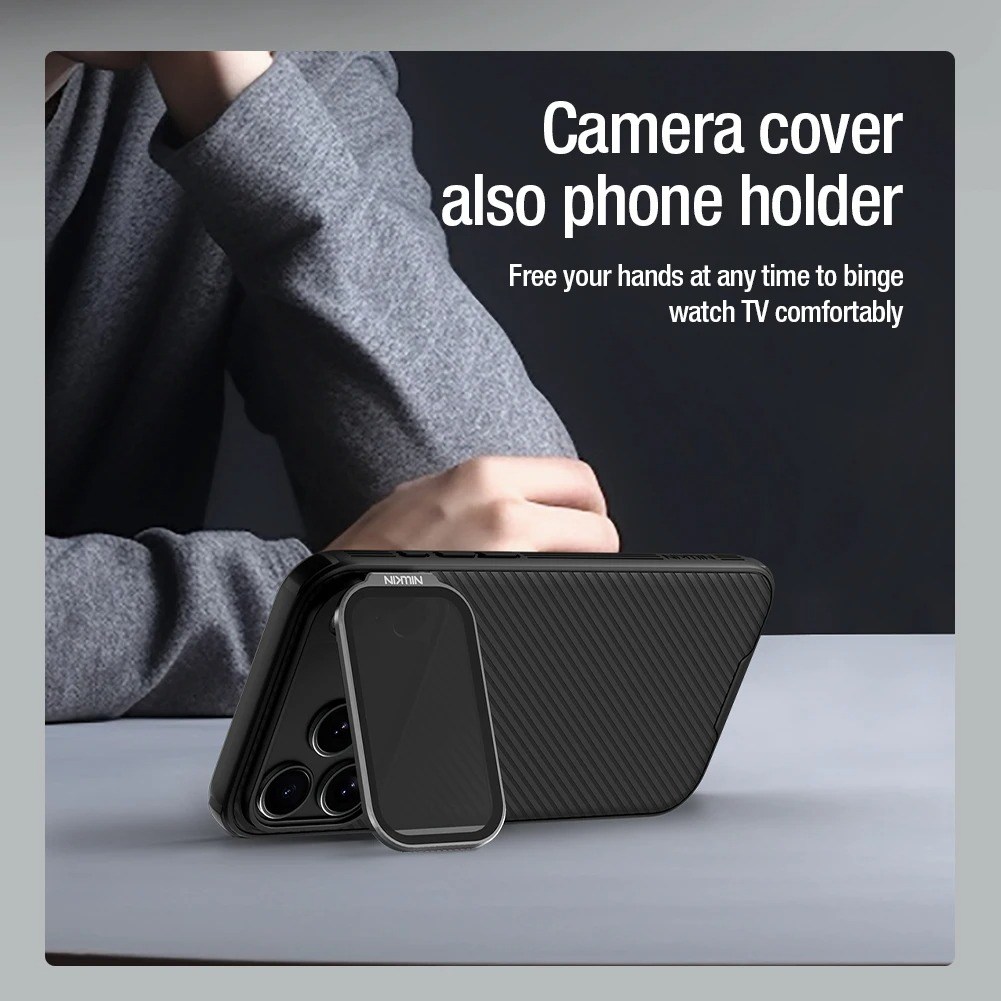Rugged iPhone Case — MagSafe CamShield Cover with Foldable Lens Stand, Shockproof Textured PC Half-Wrapped Non-Slip Protective Design