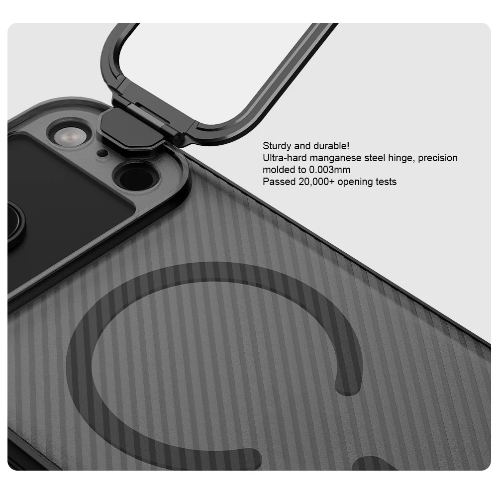 Rugged iPhone Case — MagSafe CamShield Cover with Foldable Lens Stand, Shockproof Textured PC Half-Wrapped Non-Slip Protective Design