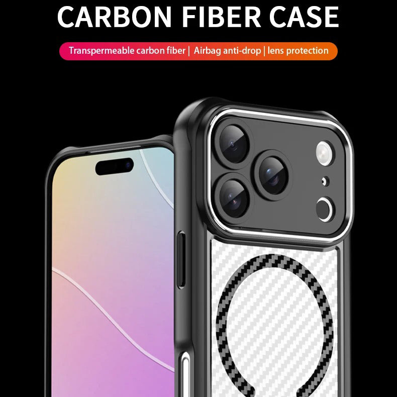 Rugged iPhone Case — MagSafe Carbon-Fiber Textured Shockproof Bumper Cover with Anti-Fingerprint Anti-Scratch Non-Slip Design