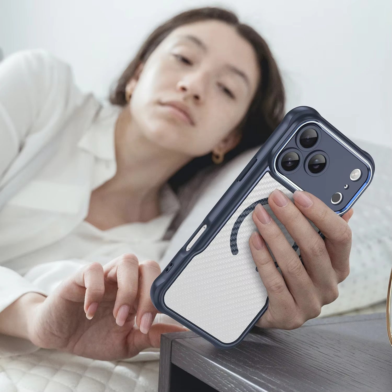 Rugged iPhone Case — MagSafe Carbon-Fiber Textured Shockproof Bumper Cover with Anti-Fingerprint Anti-Scratch Non-Slip Design