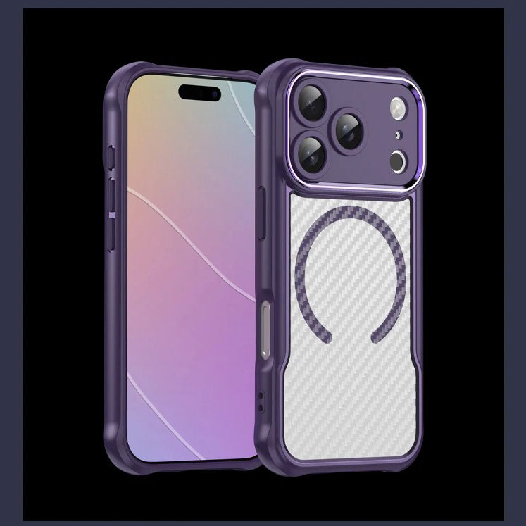 Rugged iPhone Case — MagSafe Carbon-Fiber Textured Shockproof Bumper Cover with Anti-Fingerprint Anti-Scratch Non-Slip Design