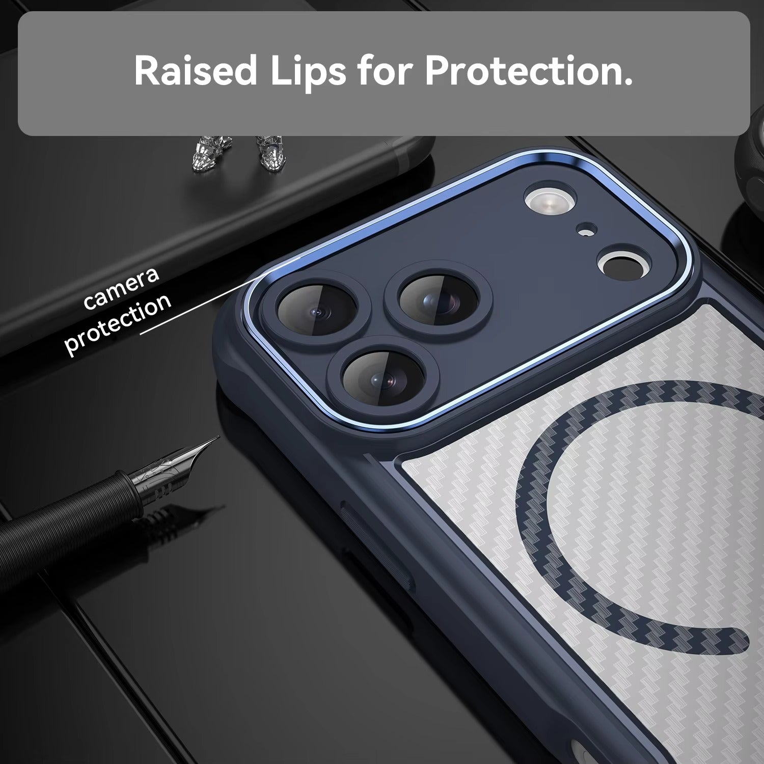 Rugged iPhone Case — MagSafe Carbon-Fiber Textured Shockproof Bumper Cover with Anti-Fingerprint Anti-Scratch Non-Slip Design