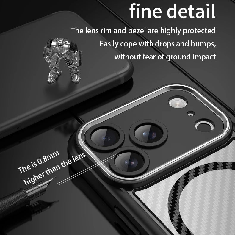 Rugged iPhone Case — MagSafe Carbon-Fiber Textured Shockproof Bumper Cover with Anti-Fingerprint Anti-Scratch Non-Slip Design