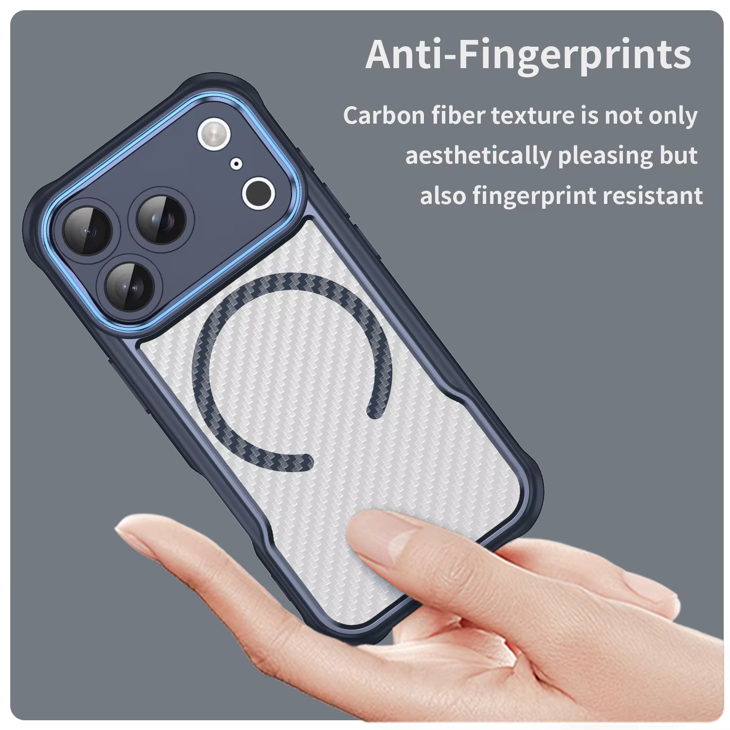 Rugged iPhone Case — MagSafe Carbon-Fiber Textured Shockproof Bumper Cover with Anti-Fingerprint Anti-Scratch Non-Slip Design